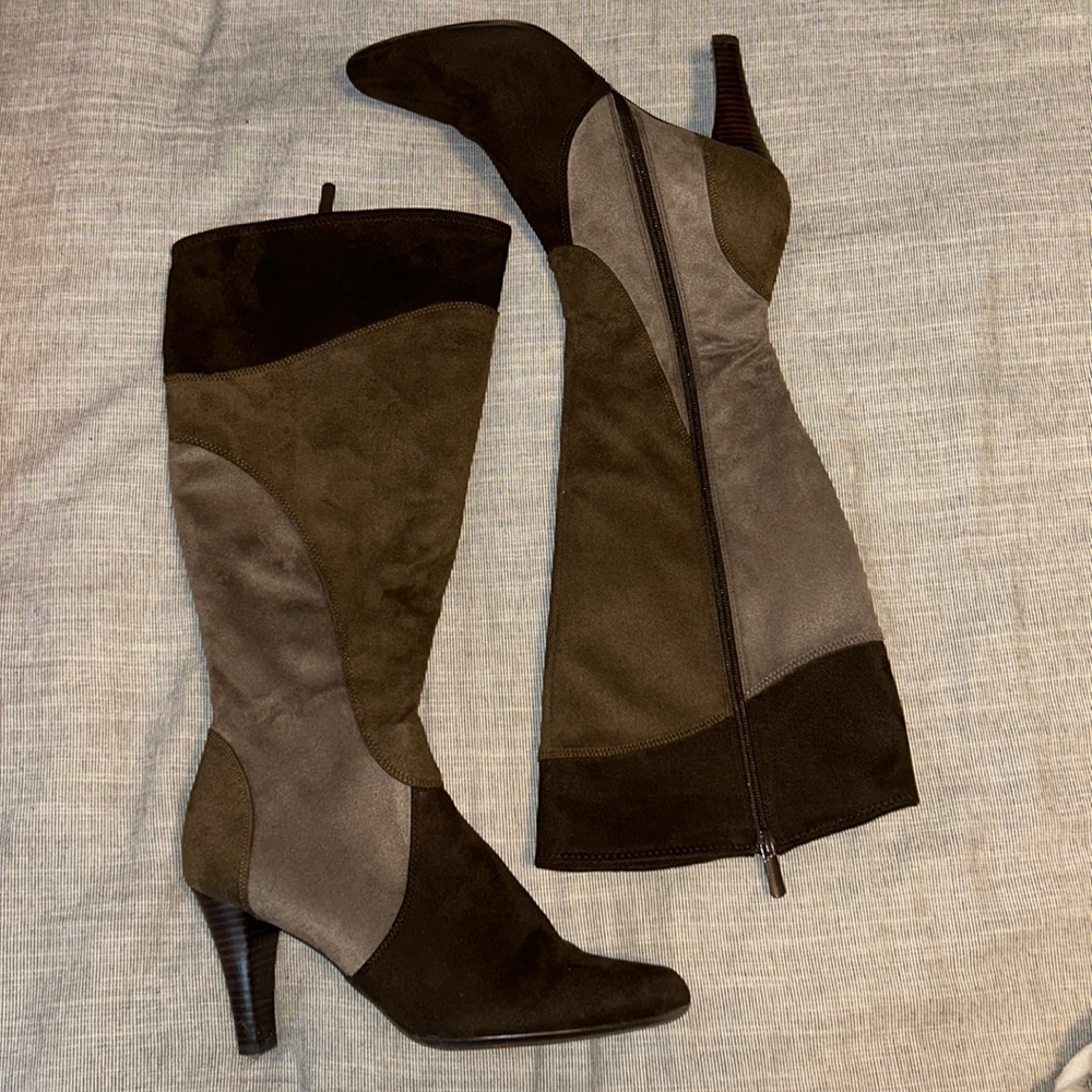 brown suede knee high boots